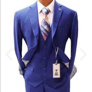 STACY ADAMS BUD ROYAL BLUE VESTED MODERN FIT SUIT